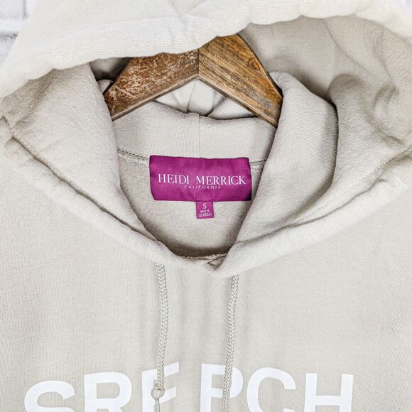 Heidi Merrick SRF PCH print Hoodie fleece sweatshirt in sand beige sz Small - Picture 2 of 7